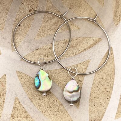 Steel or gold abalone hoop earrings Hoop earrings and its abalone mother-of-pearl - gilded with fine gold
