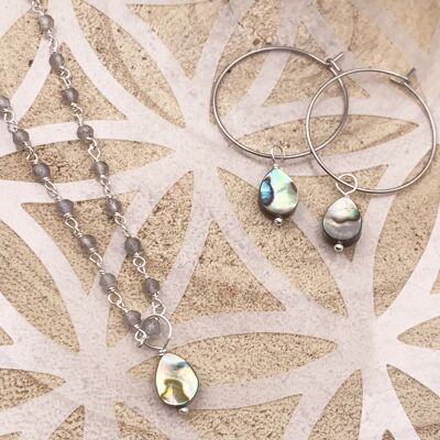 Halskette Labradorit und Abalone Silber 925 oder Rosenkranz Halskette Labradorit und Abalone Silber 925