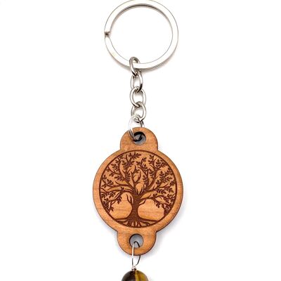 Key ring Wood with stone of your choice Tree of life with natural stone
