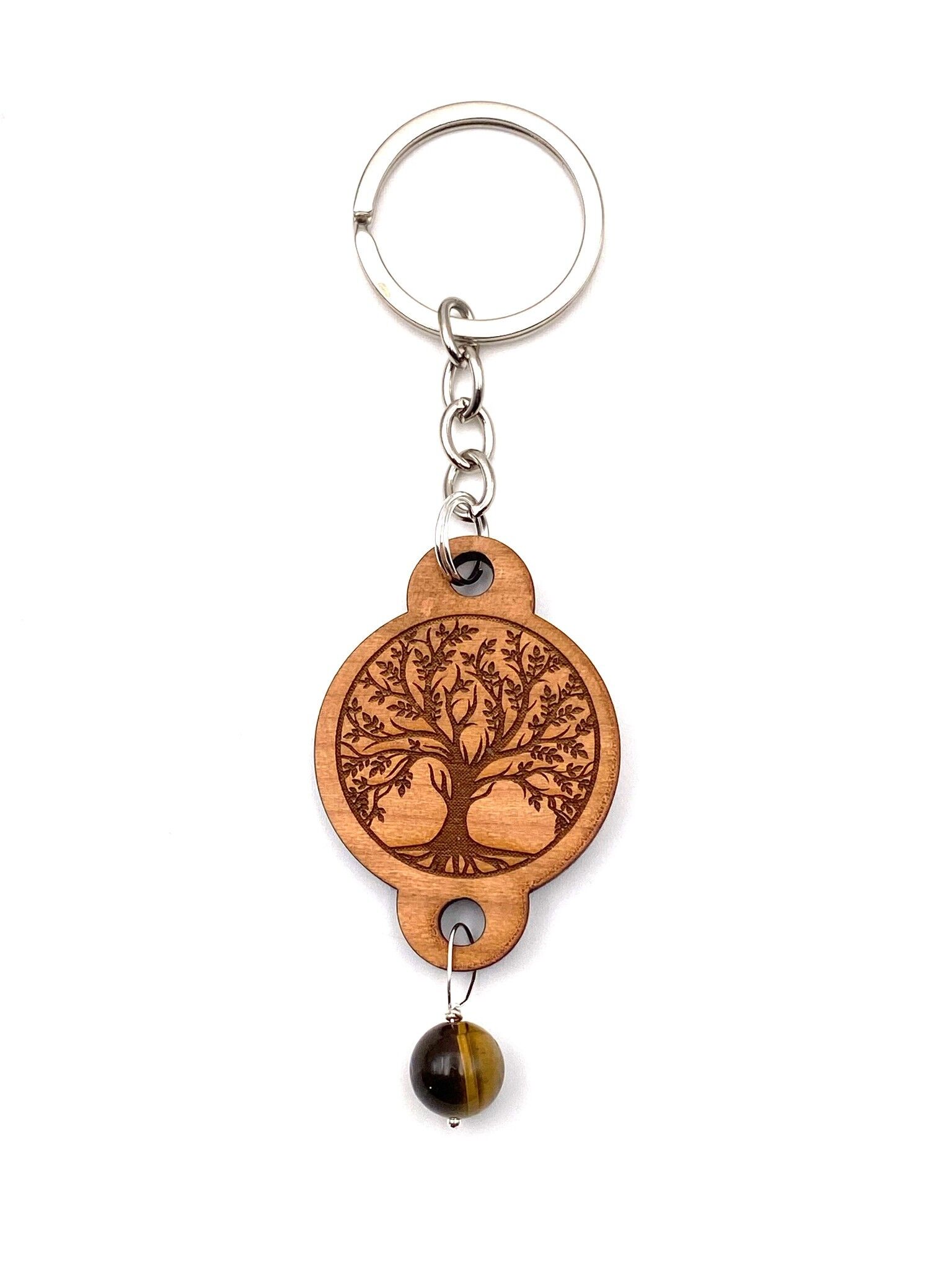 Portachiavi Legno con pietra a scelta Fiore della vita con pietra naturale