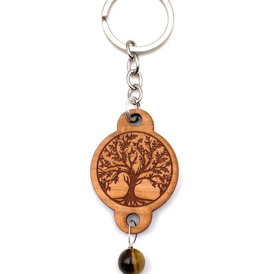 Key ring Wood with stone of your choice Flower of life with natural stone