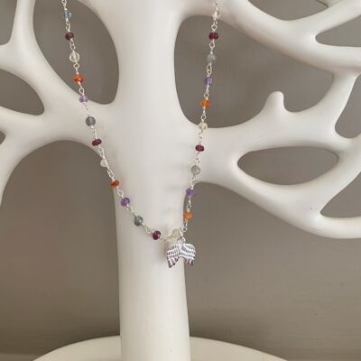 Multi-stone necklace with angel wings in 925 silver Multi-stone necklace in 925 silver - size 40+5cm (45 cm in total)