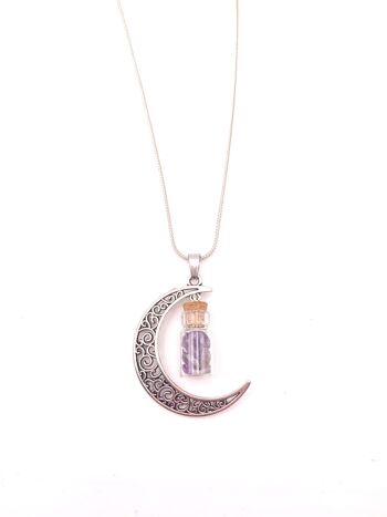 Pendentif  Witch, lune et fiole de cristaux Pendentif Witch avec quartz rose 2