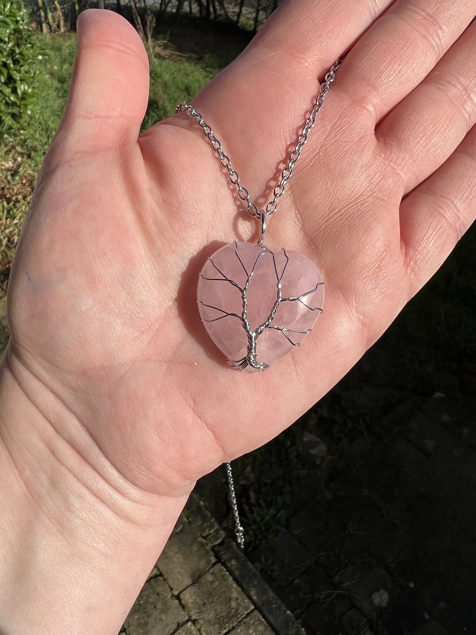 Tree of Life Rose Quartz Heart Pendant
