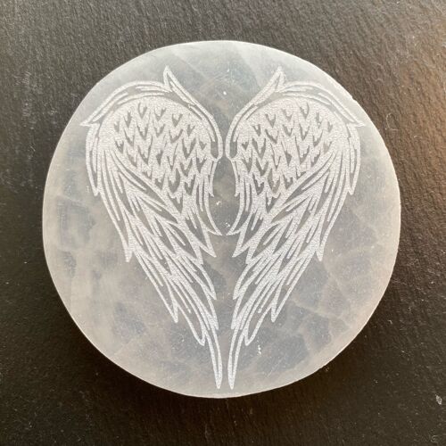 Ailes d'ange en selenite Ailes d'ange en recto et personnalisé au verso