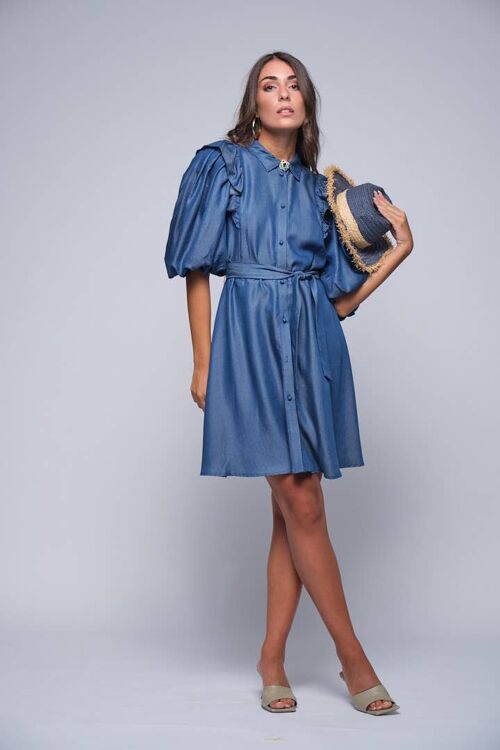 Abito in chambray con rouche