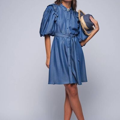Chambray dress with rouche