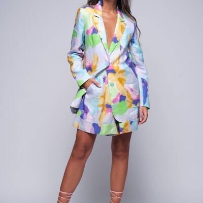 Traje de puro lino con estampado multicolor