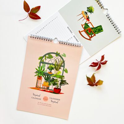 Perpetual calendar Plants and Flowers 12 months illustrated, important dates A4 format