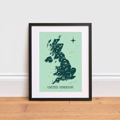 Impresión del mapa del Reino Unido,