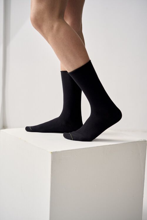 Pack de 2 pares de calcetines de algodón de punto liso sin puño - Negro