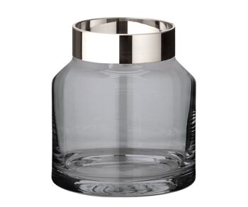 Vase Gabi (Ø 17 cm, hauteur 19 cm), verre de cristal foncé soufflé à la bouche avec un bord en platine 1