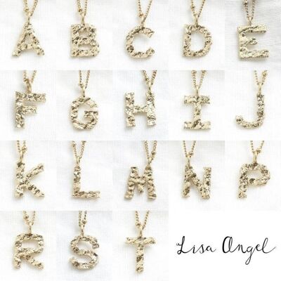 Silver Hammered Initial Necklace - A