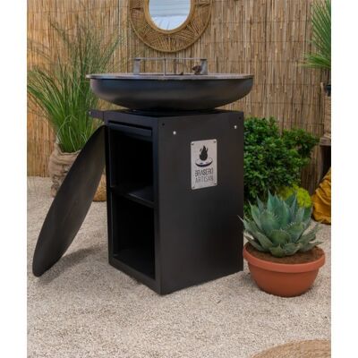 Round black brazier Ø 800 mm on cabinet (Le Dudule)