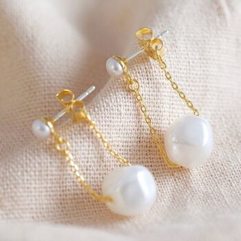 Boucles d'Oreilles Perles d'Eau Douce et Chaîne en Or