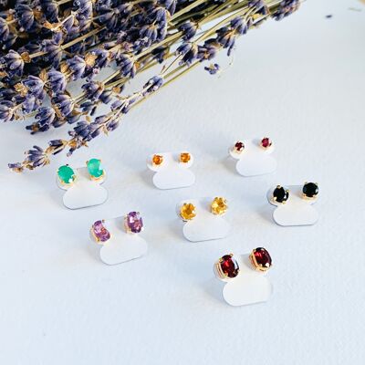 Sparkling Stud Earrings - Natural Stones and Gold plated - Amethyst large