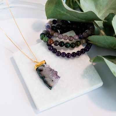 Intuition Raw Amethyst Pendant - Gold Plated - Amethyst Pendant - Vertical