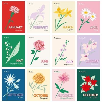 A4 Vintage Geburt Blumendruck – November