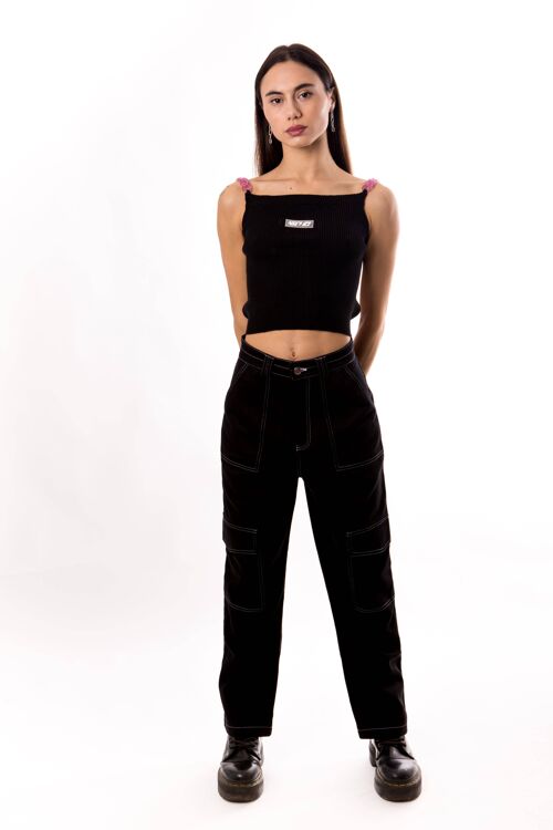 Black Cargo Wide-Leg Pants