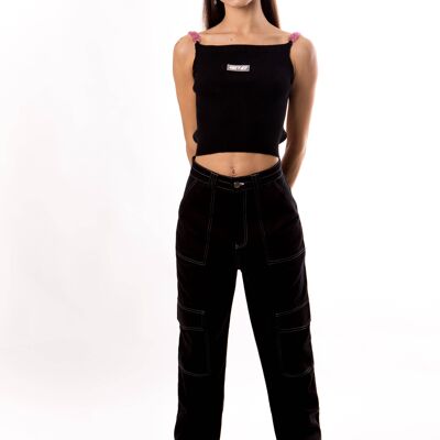 Black Cargo Wide-Leg Pants