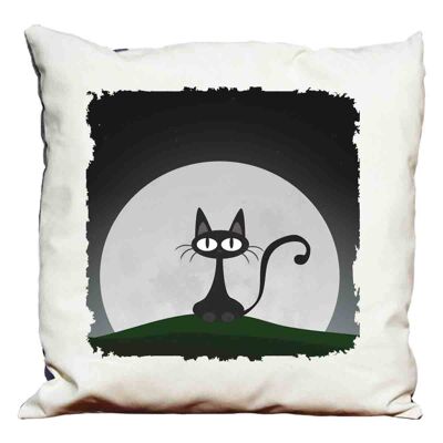 Coussin décoratif chat noir dessin