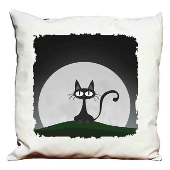 Coussin décoratif chat noir dessin 1