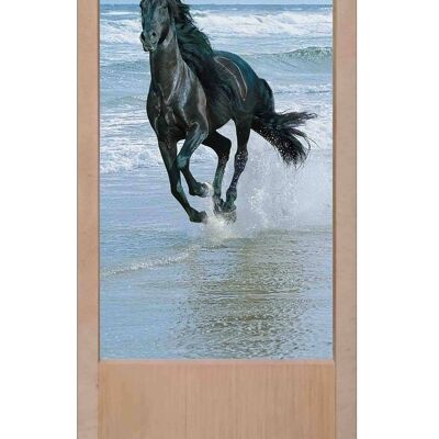 Black horse wooden table lamp