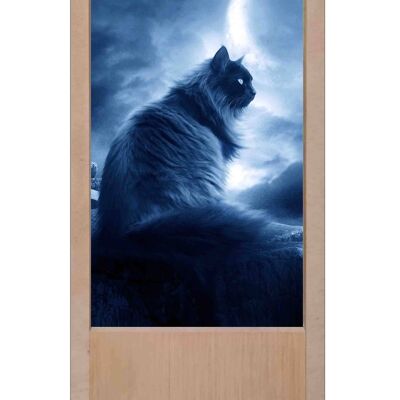 Wooden table lamp Black cat with moon