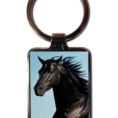 Steel keychain Black horse