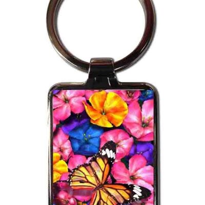 Steel keychain Butterfly and flowers