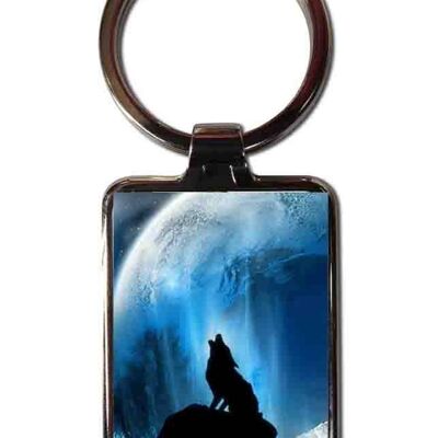 Steel keychain Wolf to the moon