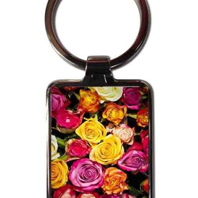 Porte-clés en acier Roses colorées