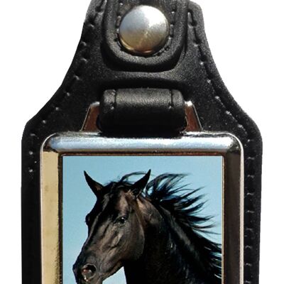 Schlüsselanhänger aus Öko-Leder mit schwarzem Pferd