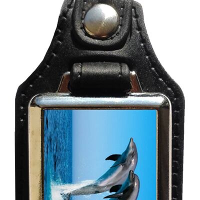 Keychain in eco leather dolphins jump