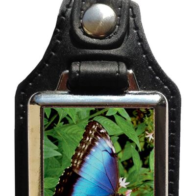 Porte-clés en cuir écologique papillon bleu