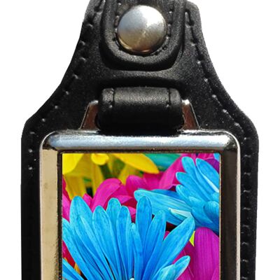 Schlüsselanhänger aus Kunstleder mit farbigen Blumen