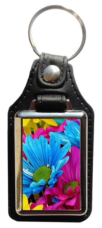 Porte-clés en cuir écologique avec fleurs colorées