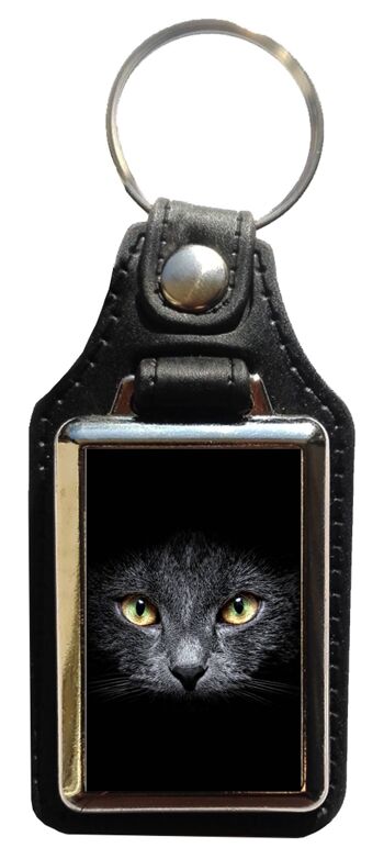 Porte-clés en cuir écologique chat noir