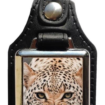 Schlüsselanhänger aus Kunstleder Leopardenangriff
