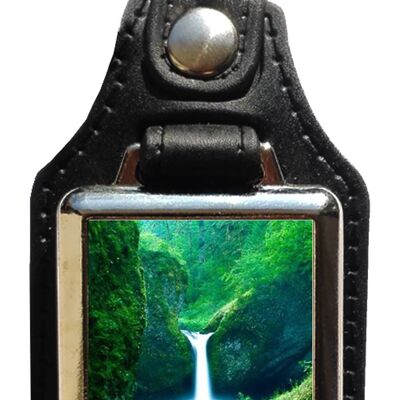 Keychain in eco leather mountain waterfall landscapes