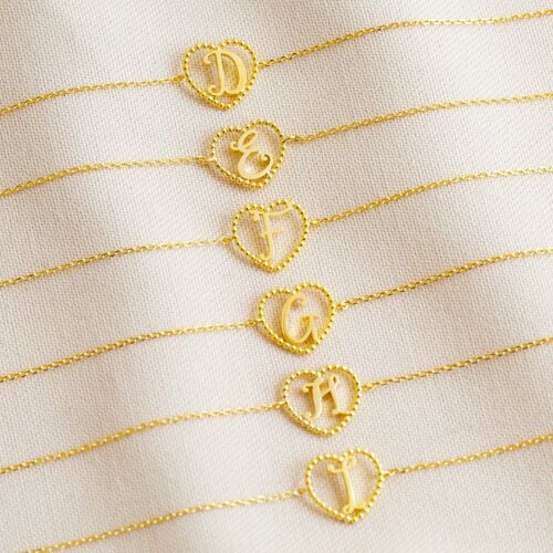 Gold Heart Initial Bracelet - T