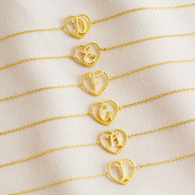 Gold Heart Initial Bracelet - V