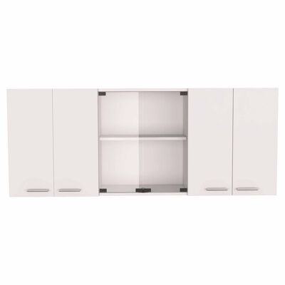 Armoire de cuisine haute avec verre 150, 150 cm de largeur, 31,5 cm de profondeur, 60 cm de hauteur, blanc