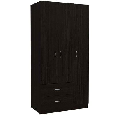 Armadio Austral a 3 ante, 90 cm di larghezza, 180 cm di larghezza, 47 cm di profondità, nero