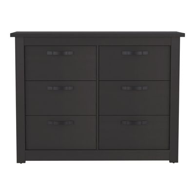 Becca Commode double à 6 tiroirs, 120 cm L x 40,7 cm P x 91,7 cm H, Noir