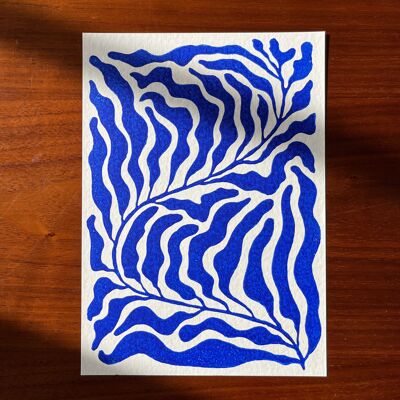 Kelp - Stampa linoleum A5 - Blu