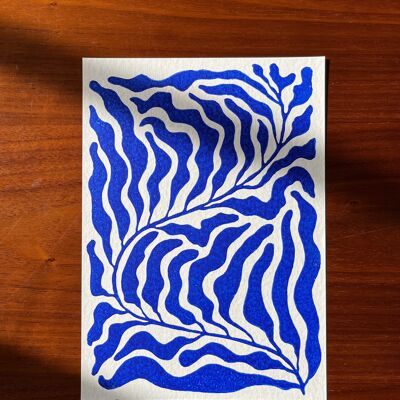 Kelp - Stampa linoleum A5 - Blu