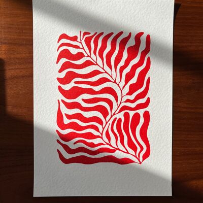 Kelp - A4 Lino Print - Red