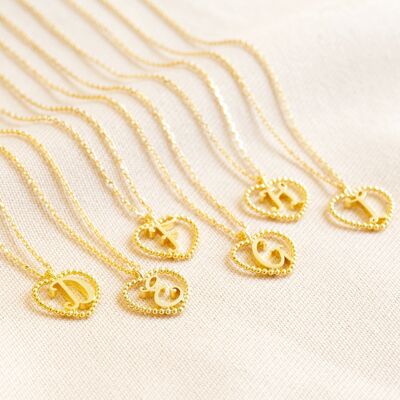 Gold Heart Initial Necklace - T