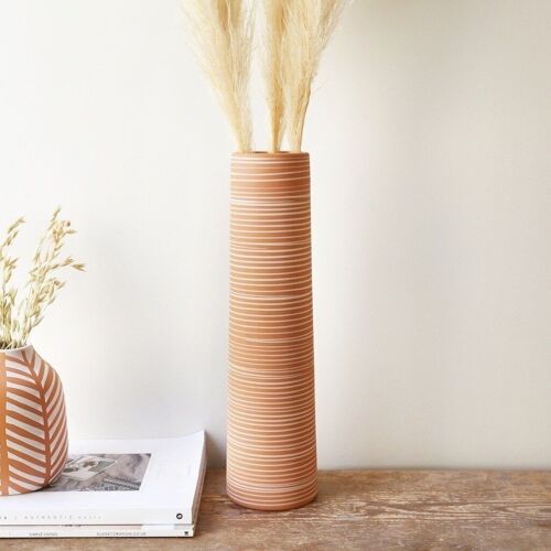 Tall Striped Stoneware Vase H22cm